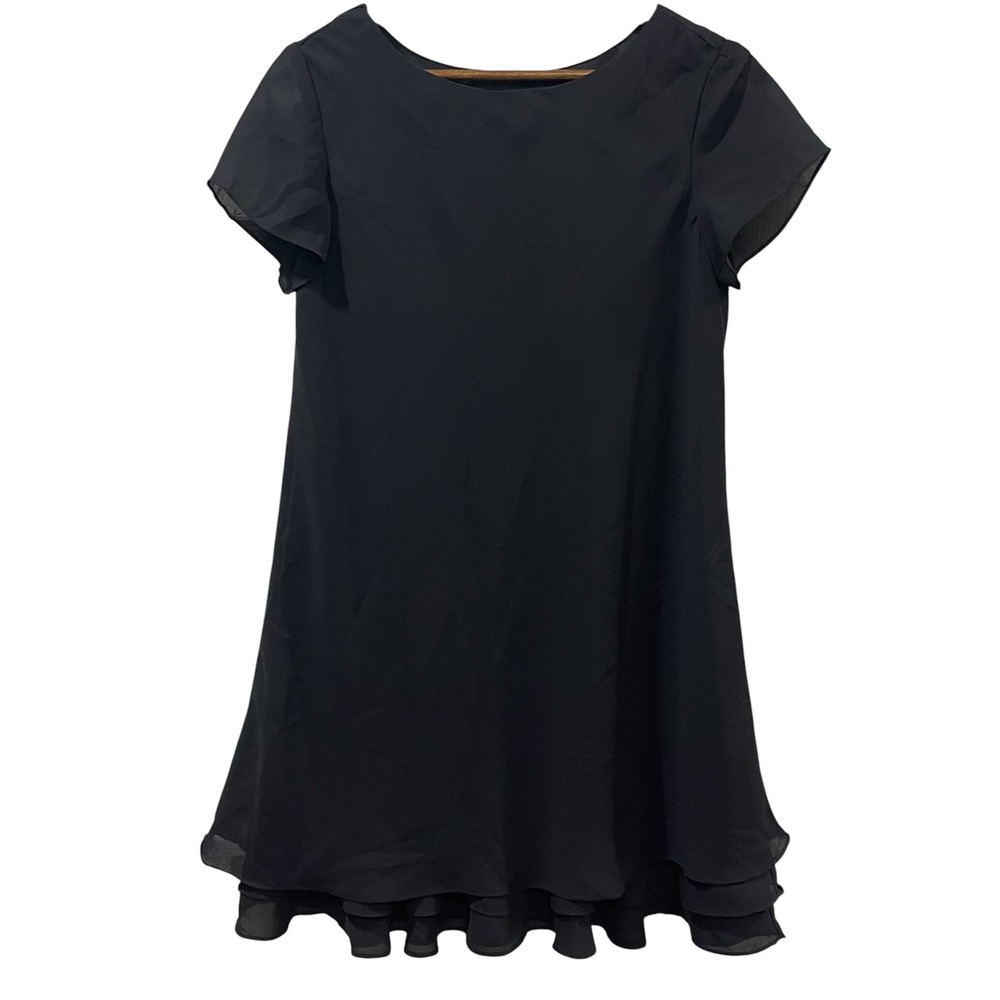 All That Jazz Shift Dress Women 11/12 Black Vintage Chiffon Ruffle Hem Dance USA